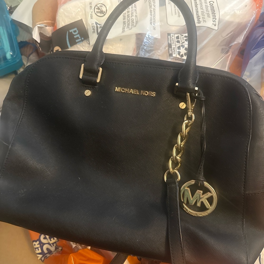 Michael Kors Black Satchel with Gold Accents